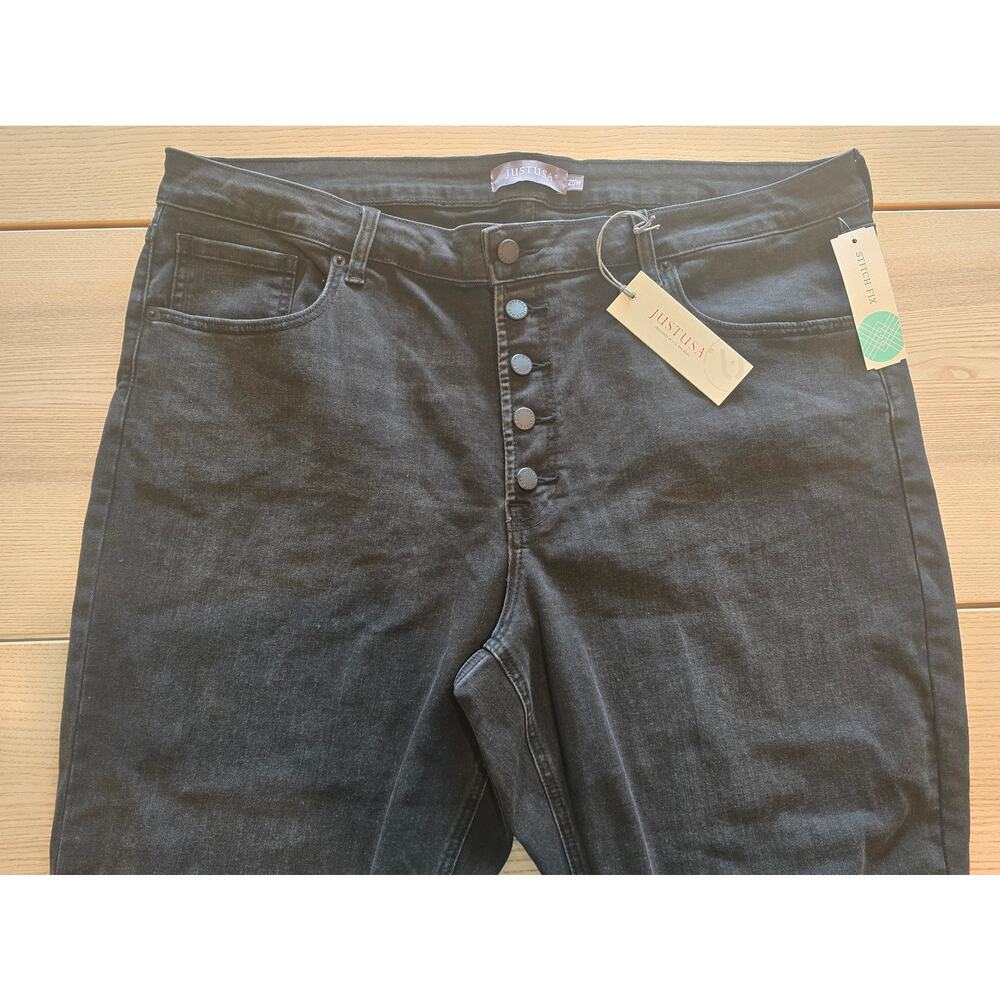 JustUSA Raven Frayed Hem Button Front Skinny Jeans – 20W, Washed Black, New
